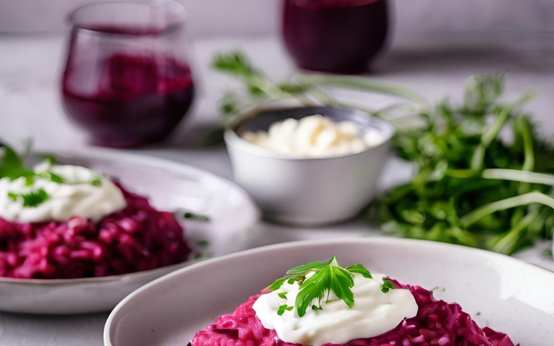 Rote-Bete-Risotto mit Smetana-Topping